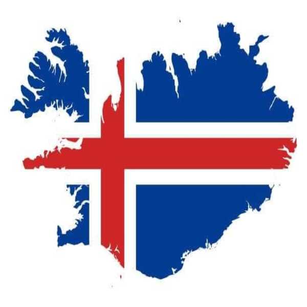 Island illustrert med det islandske flagget